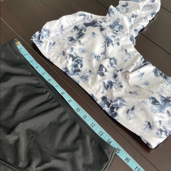 Black and White One Shoulder Ruffle Top|High-Waisted Bikini Set - Picture 2 of 7